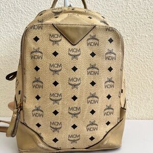 MCM Beige and Black Logo Backpack